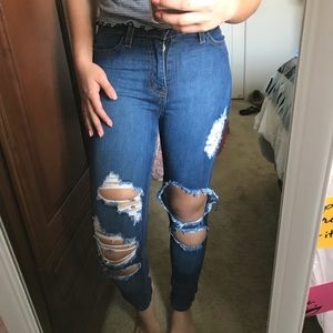 Fashion Nova High Waisted Distressed Jeans